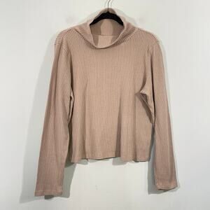 Aritzia Babaton Women's Oatmeal Ribbed Funnel Neck Long Sleeve Top Size XL